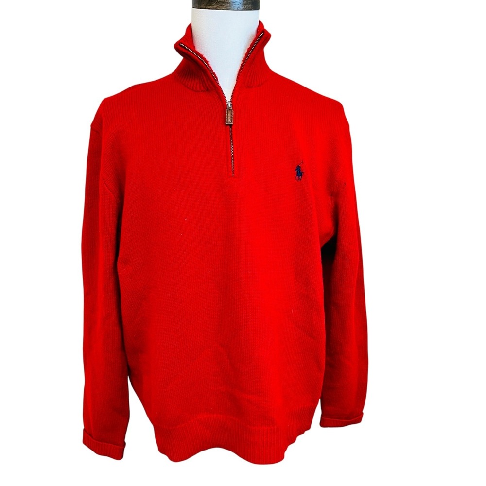POLO Ralph Lauren Red Wool Quarter Zip Sweater XXL Preppy Heritage Ivy League